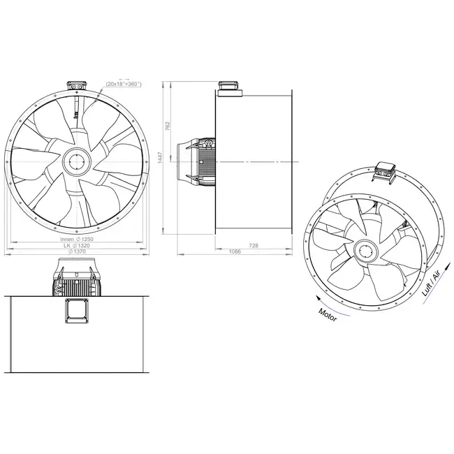 Ventilatore assiale da 1250 mm per fumi F400 - AL 1250 D6 F4 04 CFG