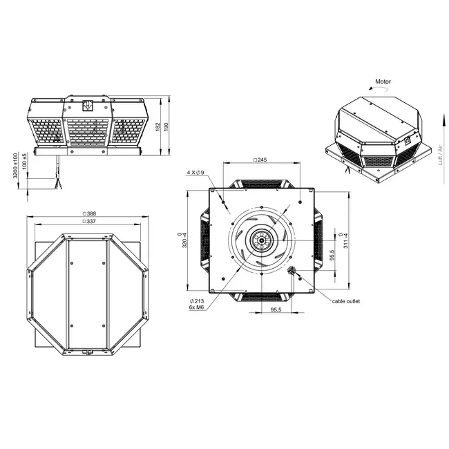 Ventilatore orizzontale da tetto in metallo - DHA 250 ECP 40