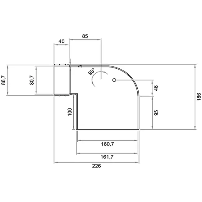 Wavin Ventiza Estremità 90 gradi PVC ovale 235x80x100 mm per diametro 160 mm M/M