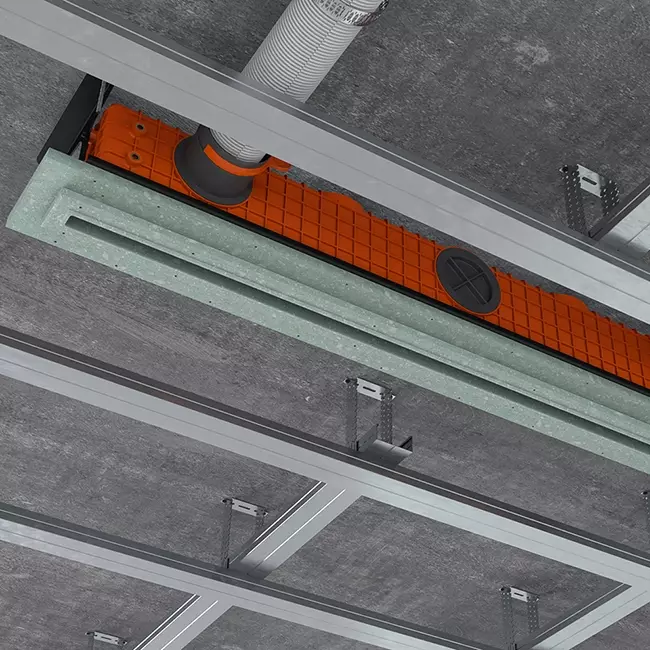 Griglia lineare intonacabile senza cornice Ergovent 1000 mm con diametro di collegamento 75 mm - standard
