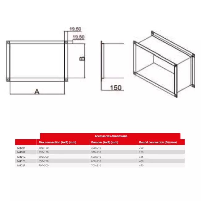 Connettore rettangolare flessibile Mavivent by Econox M4007 orizzontale - FC