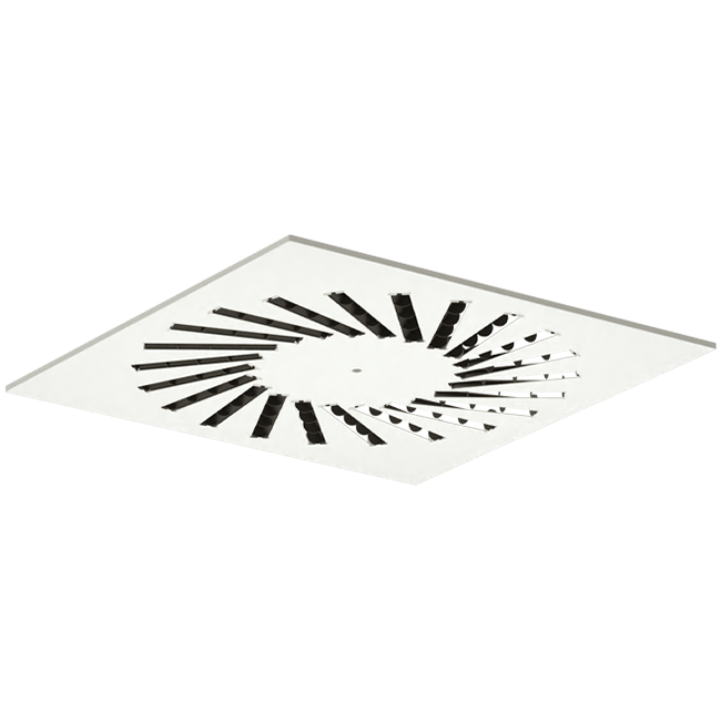 Diffusore a vortice in acciaio con deflettori regolabili - 595x595 mm - RAL 9010