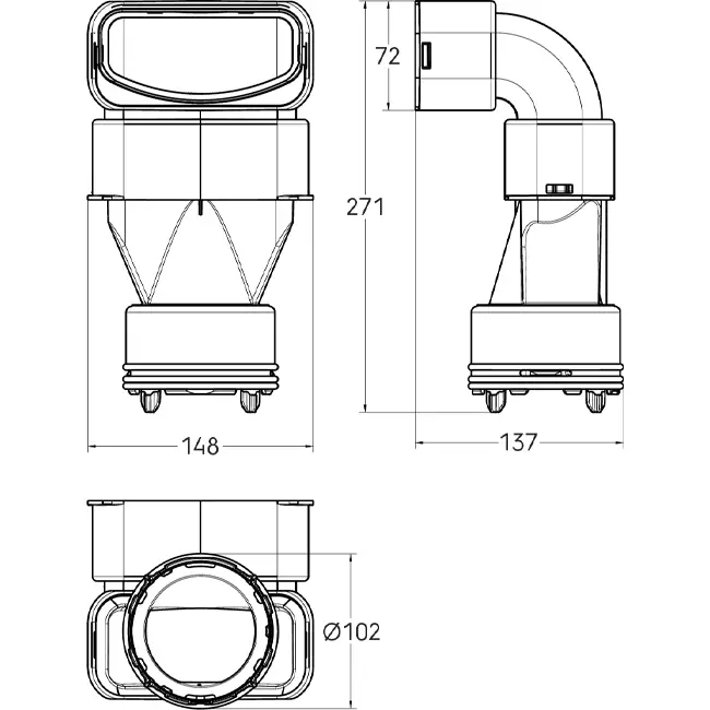 Ubbink Air Excellent 48C - 55SC riduzione della curva a 90° - verticale