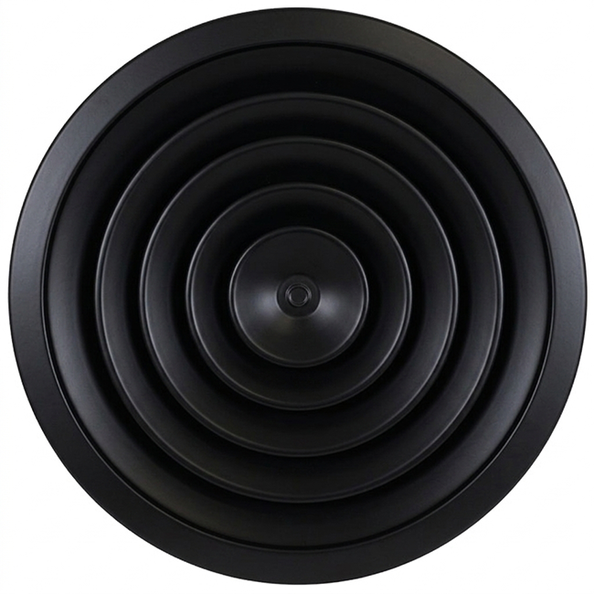 Diffusore a soffitto rotondo con motivo fisso Ø 150 mm - RAL9005 30% lucido
