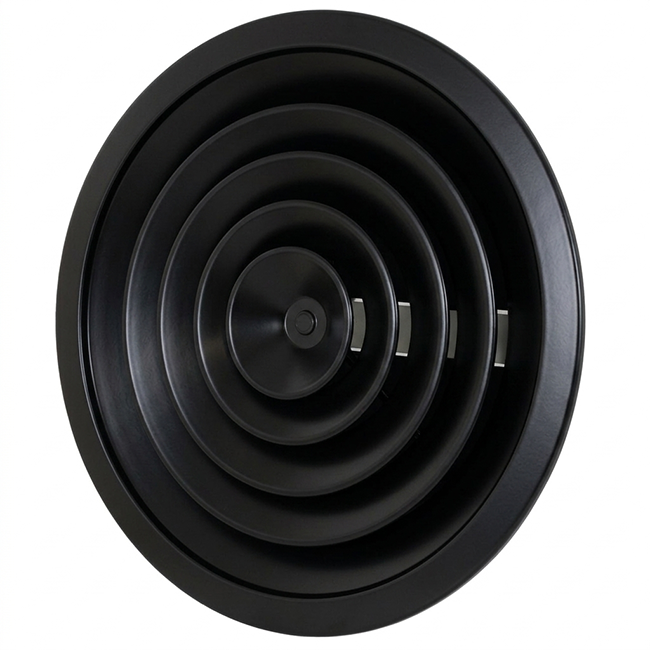 Diffusore a soffitto rotondo con motivo fisso Ø 150 mm - RAL9005 30% lucido