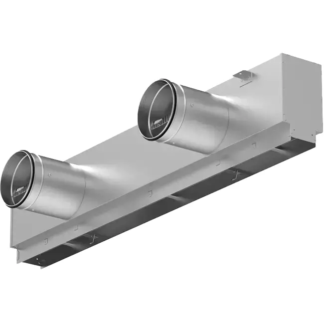 Griglia lineare in alluminio con 1 deflettore regolabile – 2000 mm – RAL 9016 + plenum isolato con serranda di regolazione della portata d’aria
