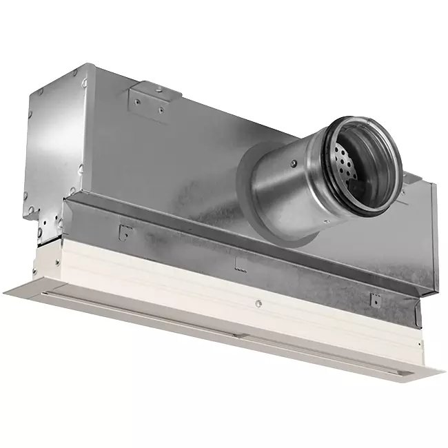 Griglia lineare in alluminio con 4 deflettori regolabili – 500 mm – RAL 9010 + plenum isolato con serranda di regolazione della portata d’aria