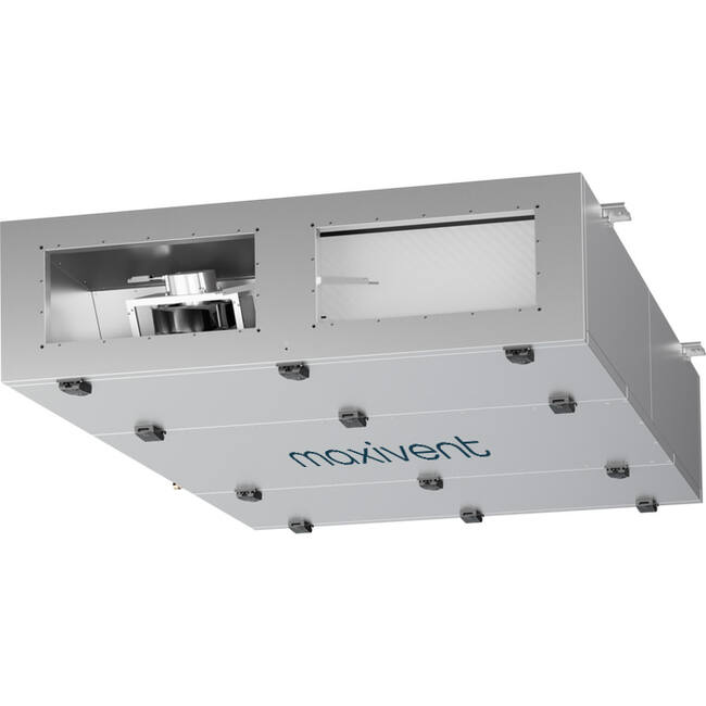 Unità di trattamento aria Maxivent WTW con scambiatore a controcorrente da 2800 m³/h con riscaldatore elettrico a sinistra - PHE 2800 F EOJL