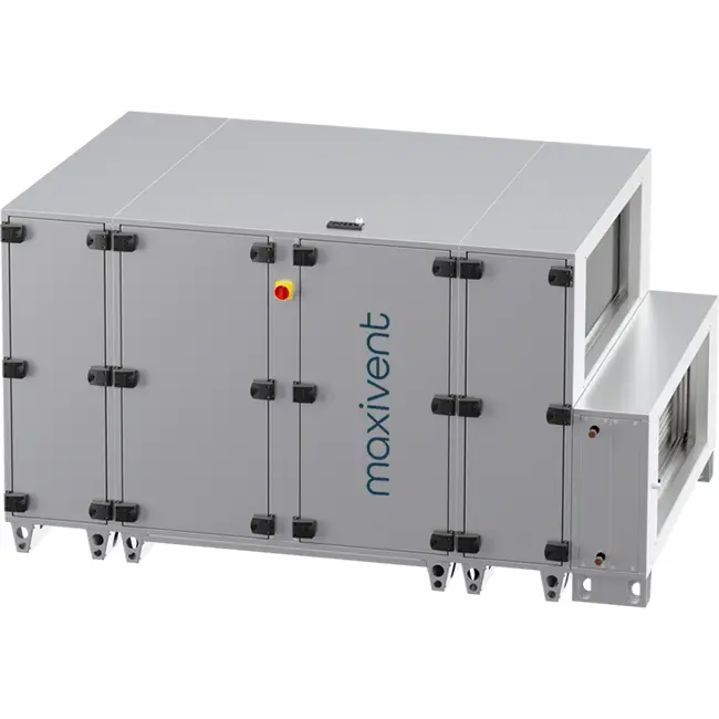 Unità di trattamento aria Maxivent WTW con scambiatore a controcorrente da 5000 m³/h con batteria ad acqua calda in posizione orizzontale a destra - PHE 5000 H WOJR T 01