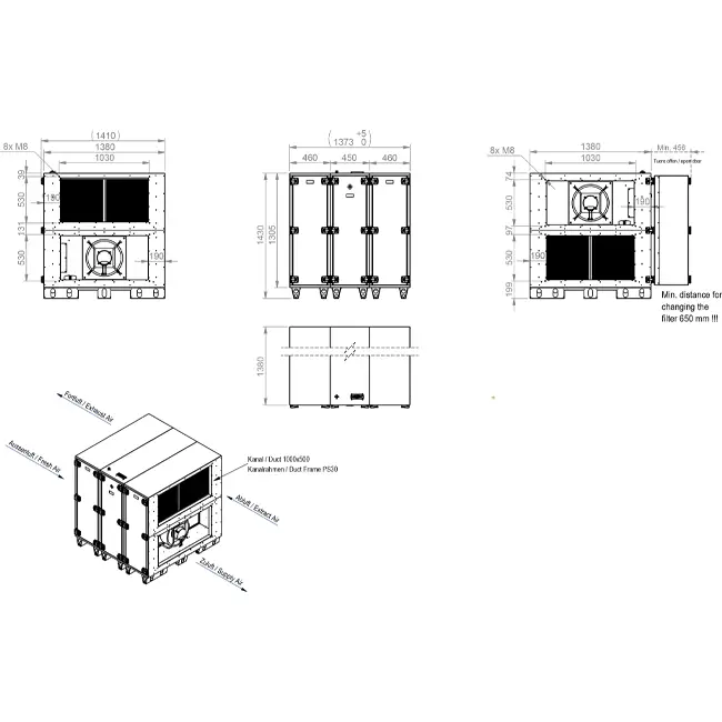 Unità di trattamento aria Maxivent WTW con ruota termica da 10.000 m³/h, orientamento orizzontale a sinistra - RHE 10000 H OOJL T 01