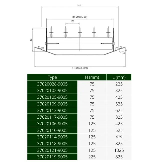 Griglia per condotto ClimaConnect a doppia regolazione 425x75 mm per tubi da 160 a 400 mm - non verniciata
