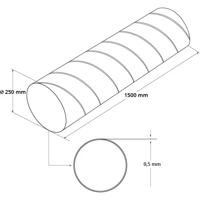 Tubo spiro Ø 250 mm lunghezza 1,5 metri - Zincato