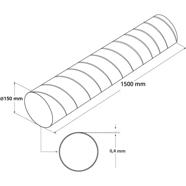 Tubo spiro Ø 150 mm lunghezza 1,5 metri - Zincato