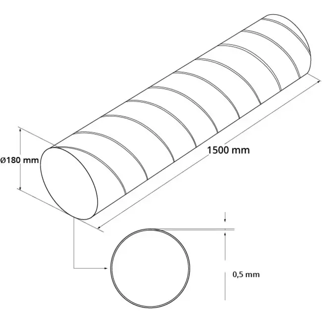 Tubo spiro Ø 180 mm lunghezza 1,5 metri - Zincato