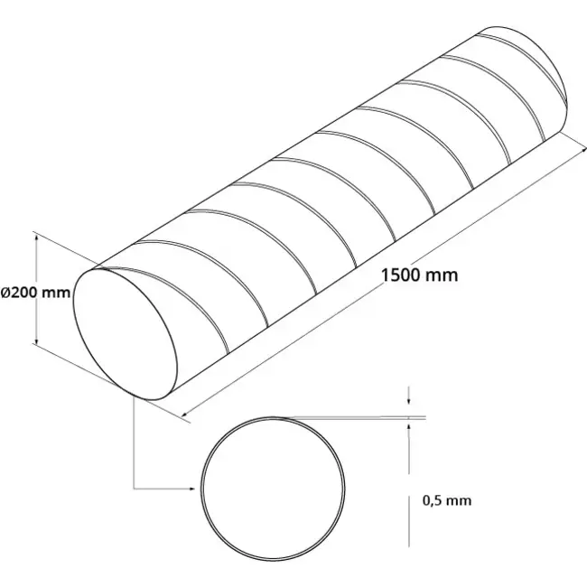 Tubo spiro Ø 200 mm lunghezza 1,5 metri - Zincato