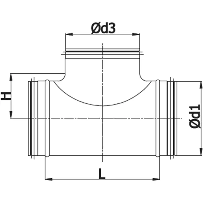 Raccordo a T Ø 125 mm - Ø 125 mm per tubo spiro (90°)