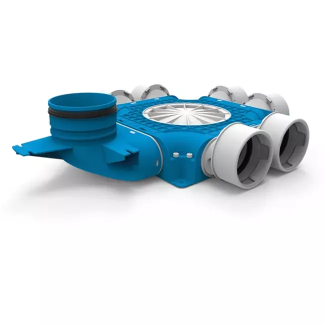 Vent-Axia Uniflexplus ripartitore composito 6x Ø90 mm con manicotto verticale Ø125 mm