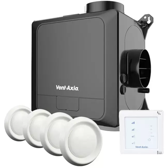 Vent-Axia Multihome AEC advance Package 368 m³/h Bluetooth + sensore CO2 + sensore umidità + batteria di controllo RFT + 4 valvole - spina euro
