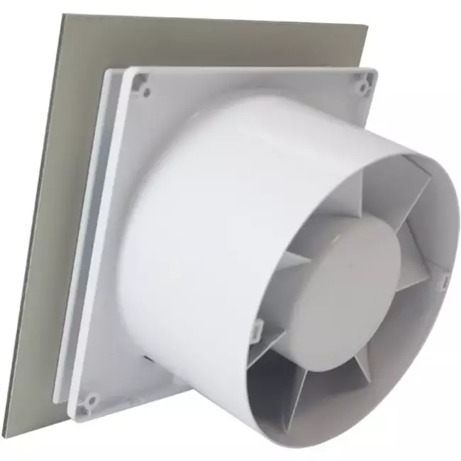 Air Roxy aspiratore per il bagno con diametro di collegamento 125 mm con interruttore a corda e spina - pannello frontale di alluminio dorato