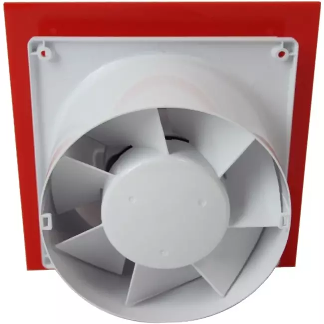 Air Roxy aspiratore per il bagno con diametro di collegamento 125 mm con interruttore a corda e spina - pannello frontale di plastica rossa