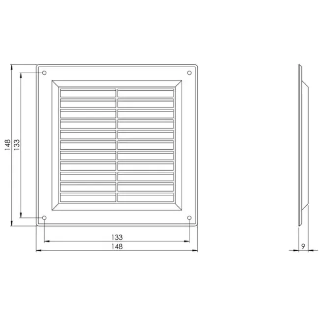 Griglia di aerazione quadrata con grata 150x150 mm marrone - VR1550B