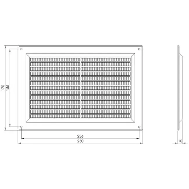 Griglia di aerazione rettangolare con grata 250x170 mm marrone - VR2517B
