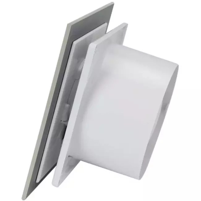 Aspiratore per il bagno Ø 100 mm - pannello frontale di vetro argentato satinato
