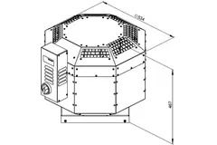 Aspiratore da tetto Ruck insonorizzato per il settore della ristorazione per l’aspirazione dei fumi della cucina fino a 120 °C 1720 m³/h - DVNI 225 E2 30