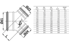 Raccordo a Y 45° Ø 160 mm - 125 mm per tubo spiro