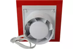 Air Roxy aspiratore per il bagno con diametro di collegamento 100 mm con interruttore a corda e spina - pannello frontale di plastica rossa