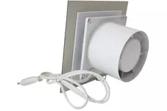 Aspiratore per il bagno Ø 125 mm con interruttore a corda e spina - pannello frontale di vetro dorato satinato